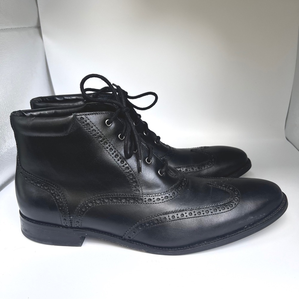 Cole Haan Wingtip Boots Mens 11.5 M Black Leather Dress Brogue Lace Up - Picture 3 of 10